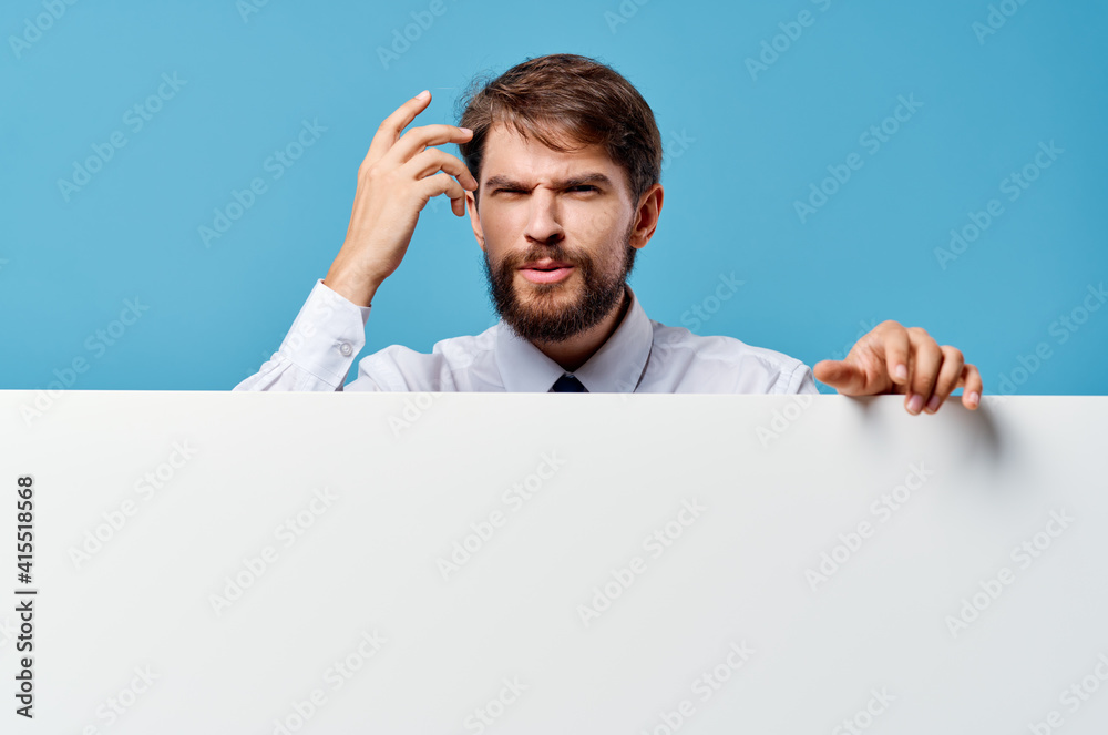 man in shirt with tie presentation advertisement official blue background man in shirt with tie presentation advertisement official blue background