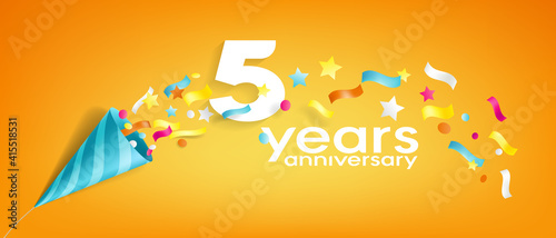 5 years anniversary vector icon, logo, greeting card.