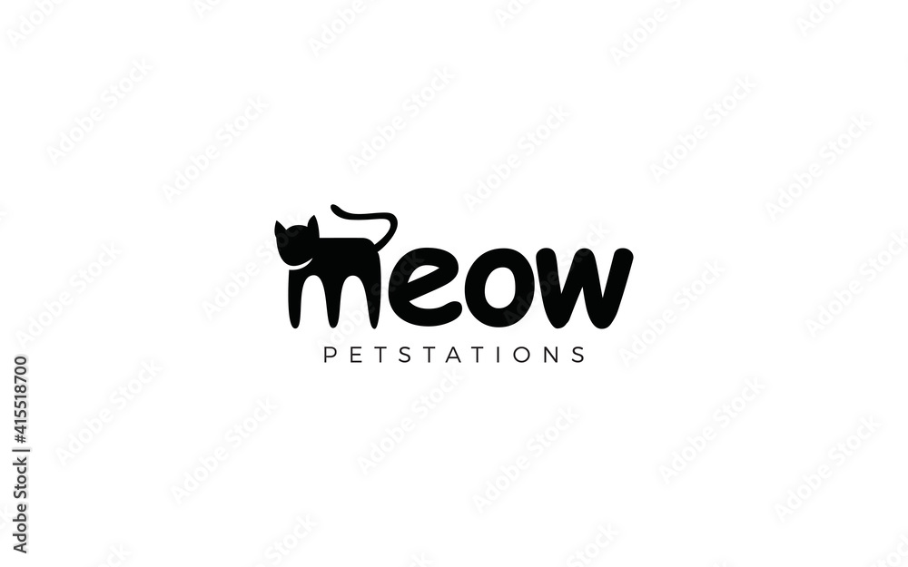Word mark logo icon formed cat symbol in letter M