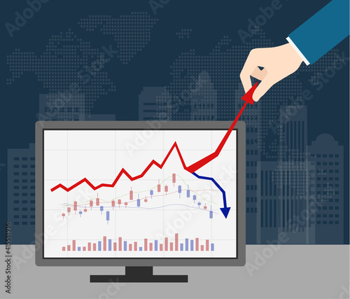 businessman holing arrow and stock market chart 