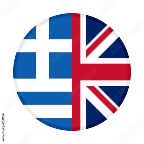 round icon with greece and united kingdom flags isolated on white background
