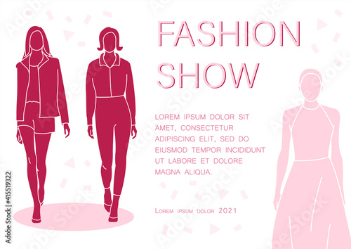 Fashion show banner. Walking models on the catwalk. Vector