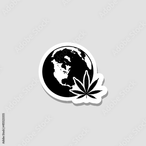 Legalize marijuana or cannabis globe symbol sticker icon isolated on white background