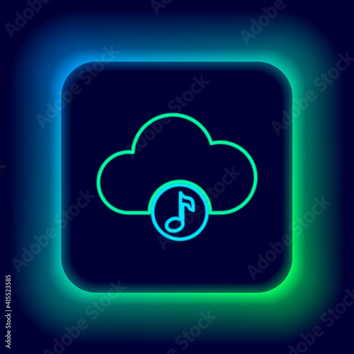 Glowing neon line Music streaming service icon isolated on black background. Sound cloud computing, online media streaming, online song, audio wave. Colorful outline concept. Vector.