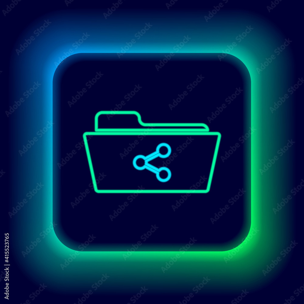 Glowing neon line Share folder icon isolated on black background. Folder sharing. Folder transfer sign. Colorful outline concept. Vector. Glowing neon line Share folder icon isolated on black background. Folder sharing. Folder transfer sign. Colorful outline concept. Vector.