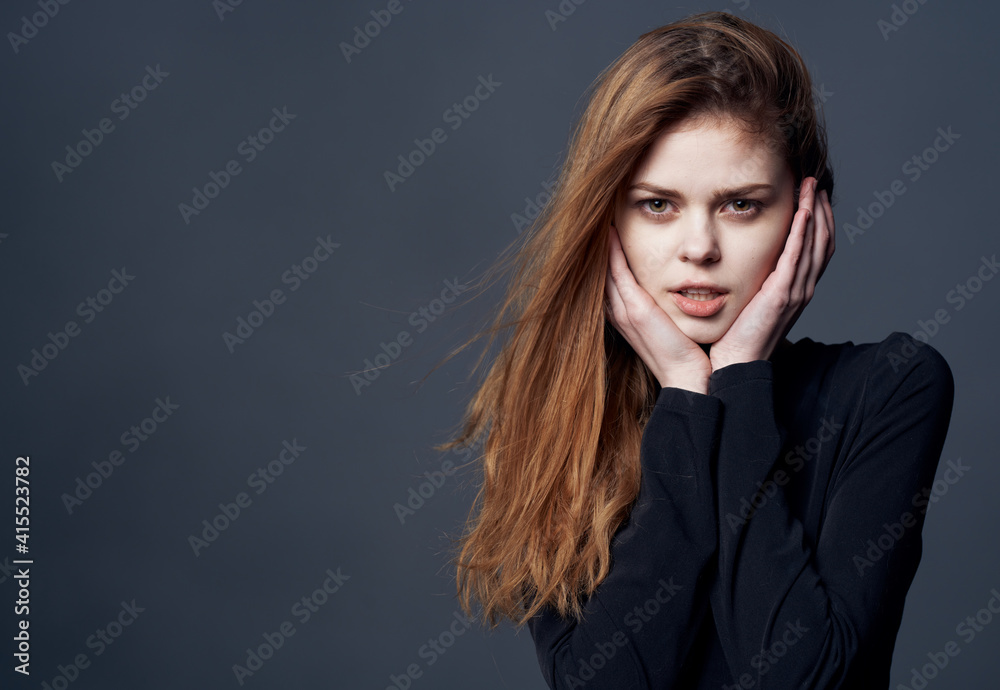 Beautiful elegant woman hair glamor dark background Beautiful elegant woman hair glamor dark background