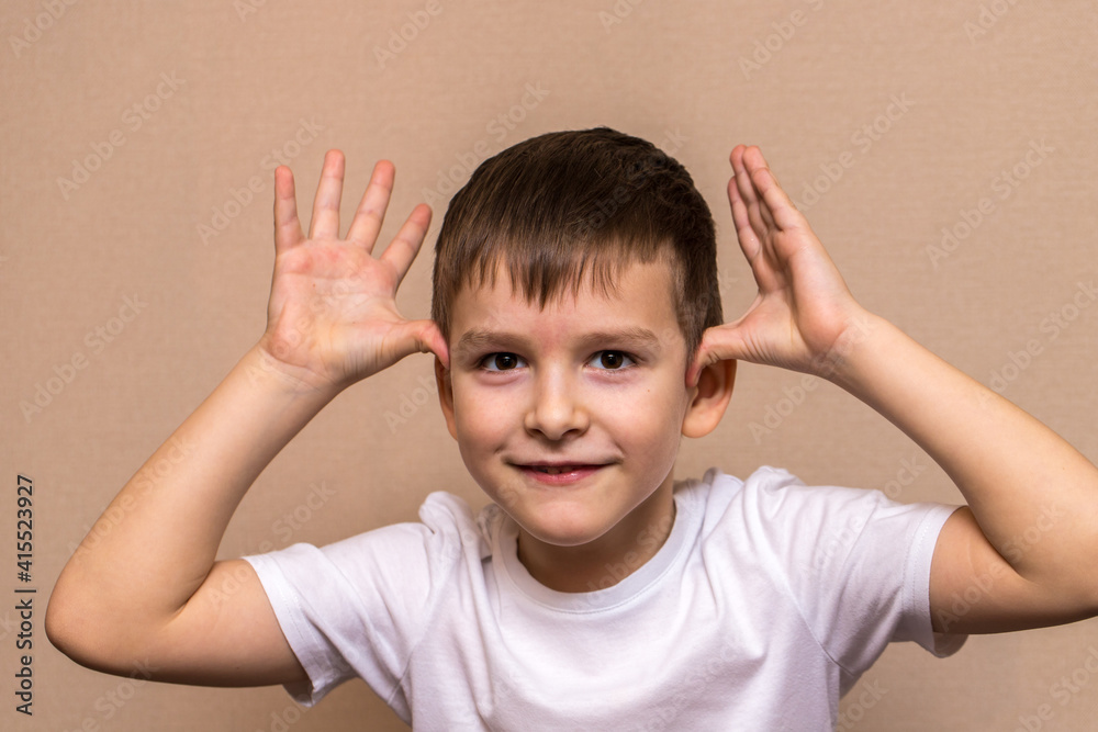child indulges in front of the camera. portrait of a boy of six years old close-up. child indulges in front of the camera. portrait of a boy of six years old close-up.