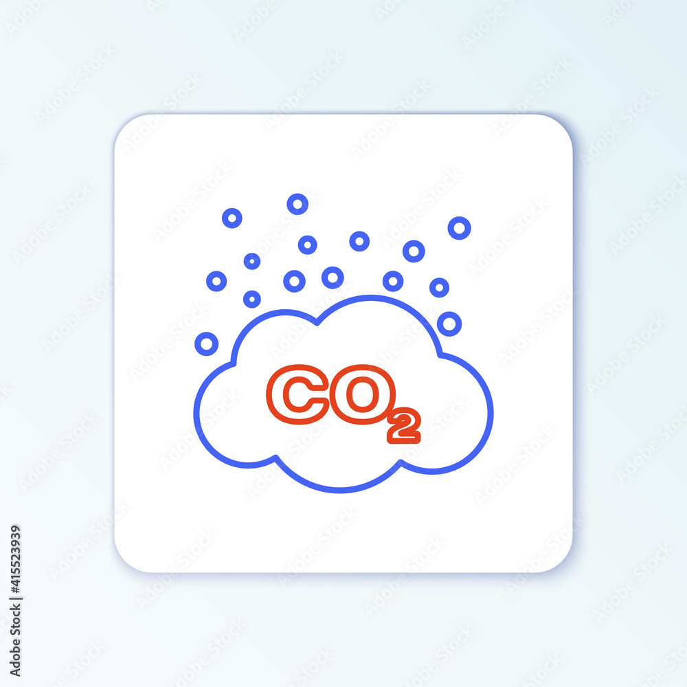 Line CO2 emissions in cloud icon isolated on white background. Carbon dioxide formula symbol, smog pollution concept, environment concept. Colorful outline concept. Vector. Line CO2 emissions in cloud icon isolated on white background. Carbon dioxide formula symbol, smog pollution concept, environment concept. Colorful outline concept. Vector.