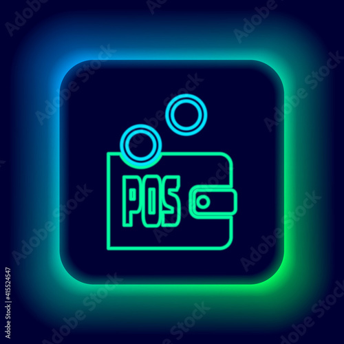 Glowing neon line Proof of stake icon isolated on black background. Cryptocurrency economy and finance collection. Colorful outline concept. Vector.