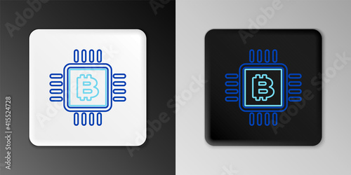 Line CPU mining farm icon isolated on grey background. Bitcoin sign inside microchip. Cryptocurrency mining community. Digital money. Colorful outline concept. Vector.