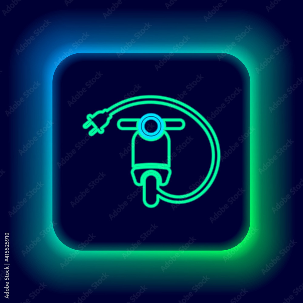 Glowing neon line Electric scooter icon isolated on black background. Colorful outline concept. Vector.