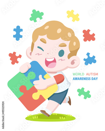 Cartoon World Autism Awareness Day illustration vector © Chavis