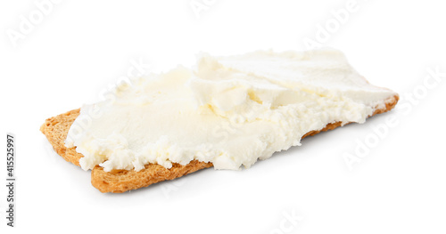 Crispbread with tasty cream cheese on white background