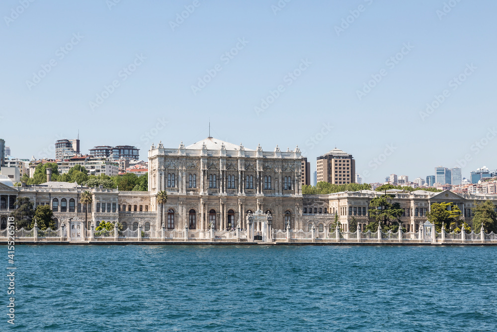 Dolmabahce, the palace of the Ottoman sultans on the shore of the Bosphorus Strait. Istanbul, Turkey