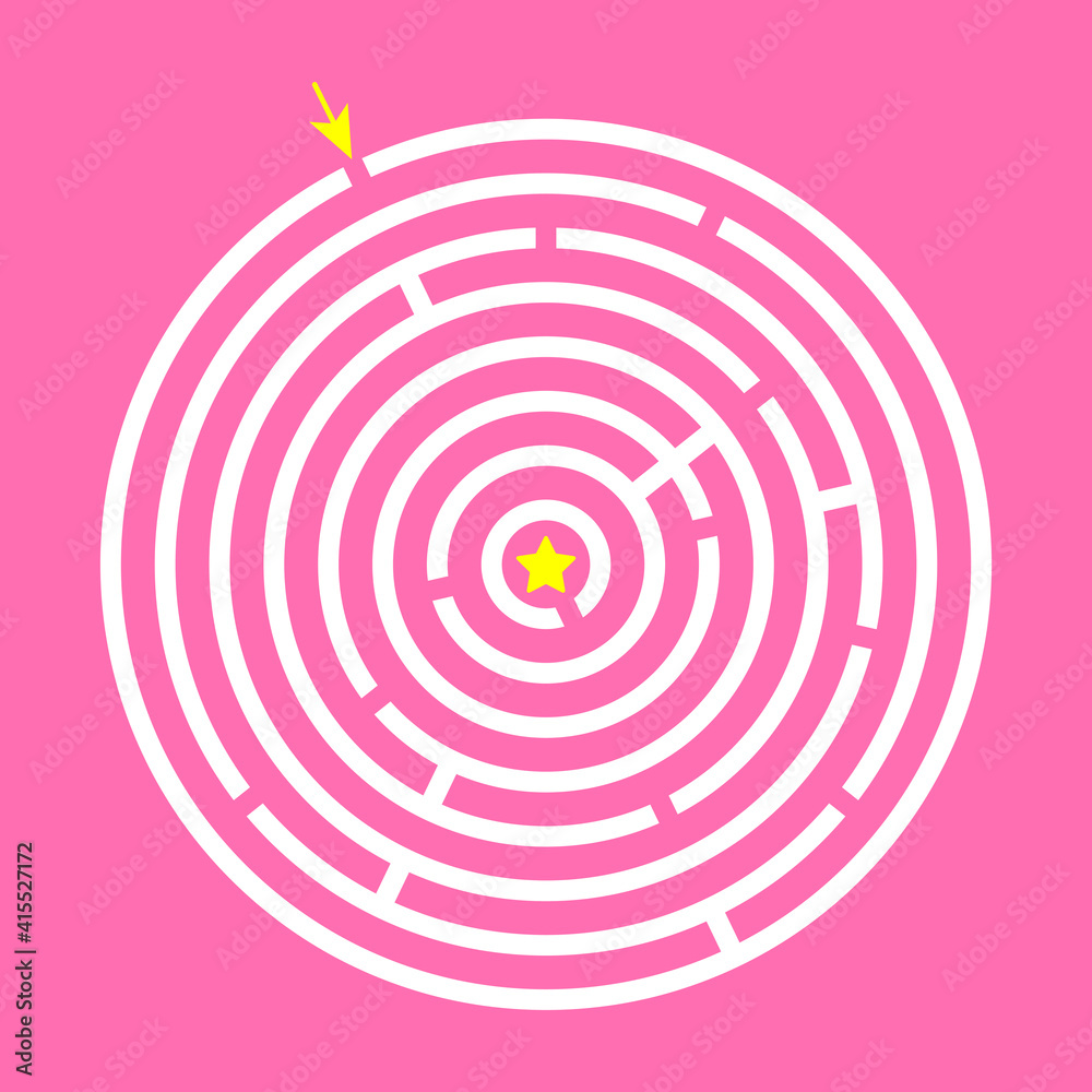 Simple maze template. Logic game for kids. Isolated circle labyrinth