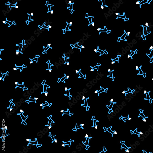 Line Dog pooping icon isolated seamless pattern on black background. Dog goes to the toilet. Dog defecates. The concept of place for walking pets. Vector.