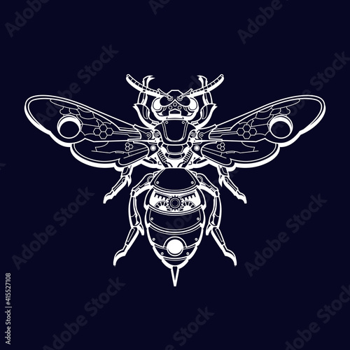 mechanical steampunk bee illustration and tshirt design