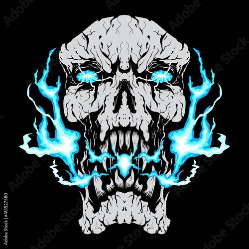  Blue fire skull head illustration