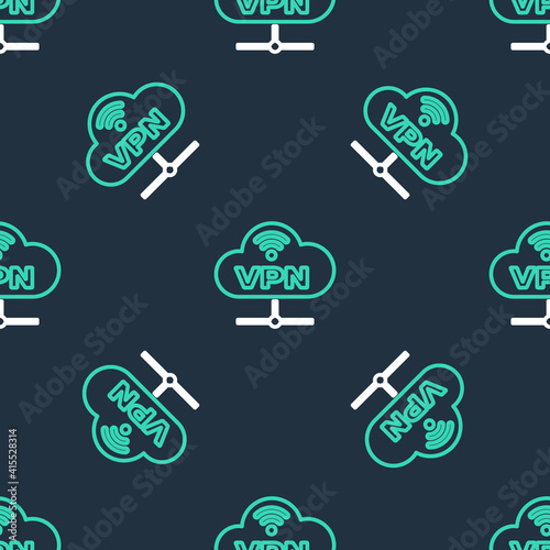 Line VPN Network cloud connection icon isolated seamless pattern on black background. Social technology. Cloud computing concept. Vector.