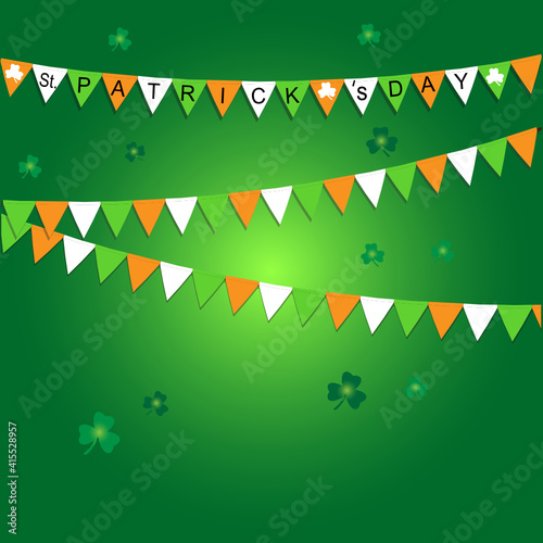Vector of The Happy St. Patrick 's day party buntings, Flags, Garlands with white, orange and green. Happy Ireland festival celebrate  concept.