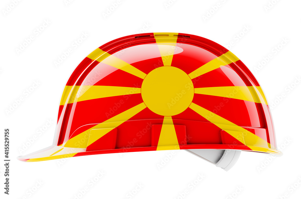 Hard hat with Macedonian flag, 3D rendering