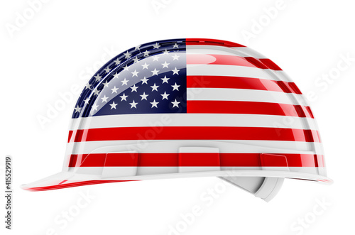 Hard hat with the United States flag, 3D rendering