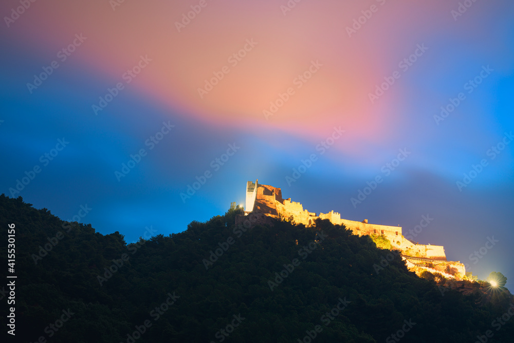 the castle of Arechi in Salerno at sunset and sunrise
