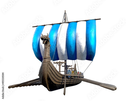 Isolated Viking Ship on White Background 3D Illustration 