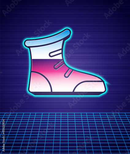 Retro style Sport boxing shoes icon isolated futuristic landscape background. Wrestling shoes. 80s fashion party. Vector.