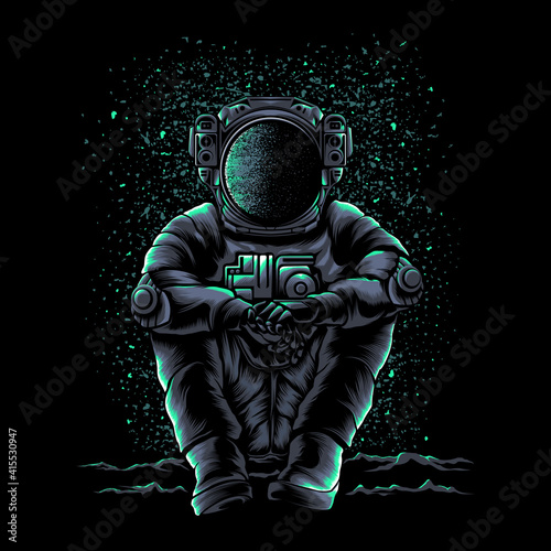 Illustration of astronaut sitting relaxed