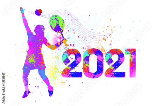 Tennis logo design. 2021. Colorful sport background. Vector illustration.