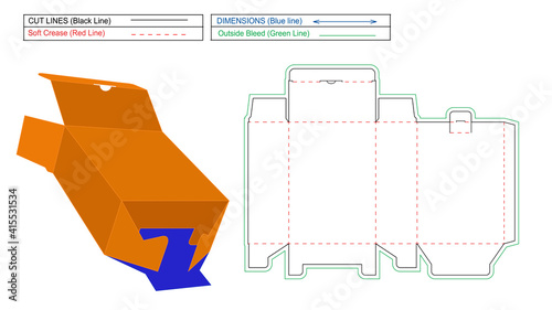 Tuck Top Snap Lock Bottom dieline template and 3D render box