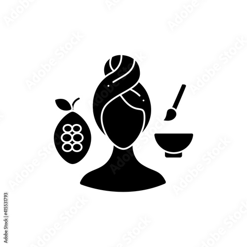 Anti-aging mask glyph icon. Organic cocoa cosmetic production, spa procedures. Natural skincare concept. Facial beauty treatment.Filled flat sign. Isolated silhouette vector illustration