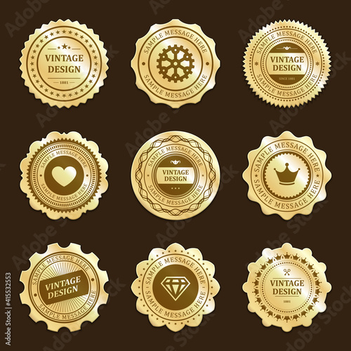 Gold stickers with vintage design vector labels set
