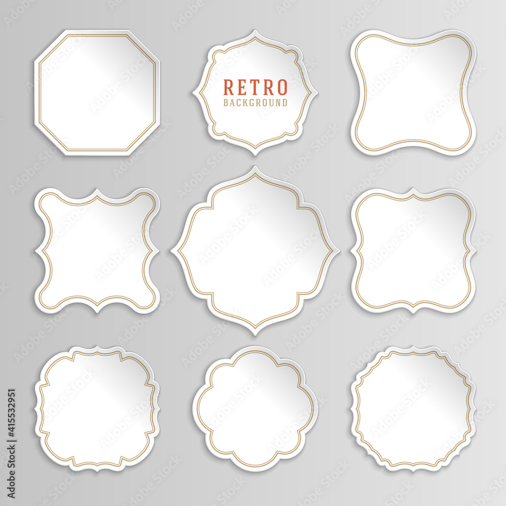 Vintage white vector stickers and labels set with frames