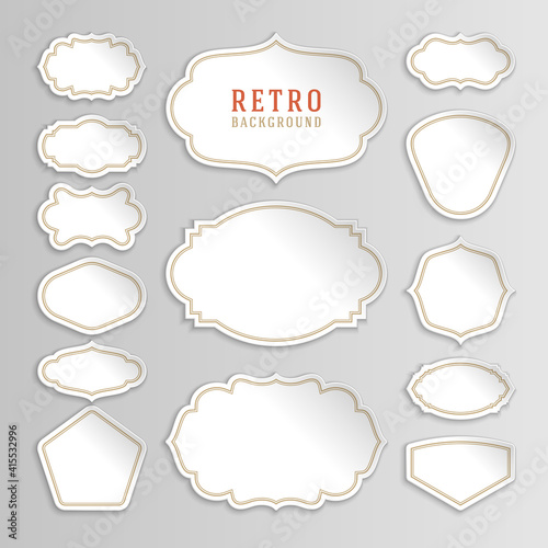 Vintage white vector stickers and labels set with frames