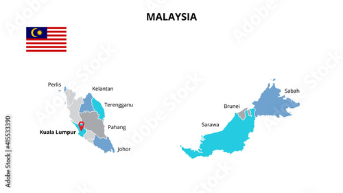 Malaysia vector map infographic template divided by states, regions or provinces. Slide presentation
