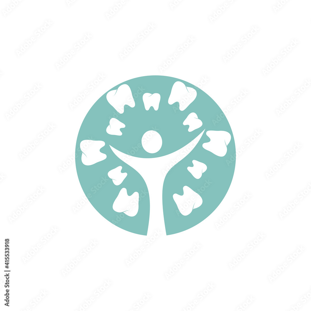Dental clinic vector design template. Illustration tree icon with tooth and human.
