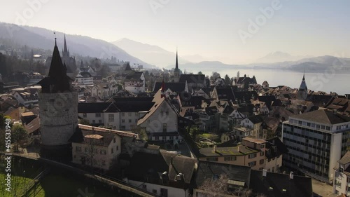 Drone footage of the city of Zug, Switzerland. 