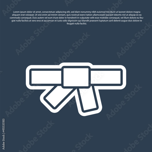 Blue line Black karate belt icon isolated on blue background. Vector.