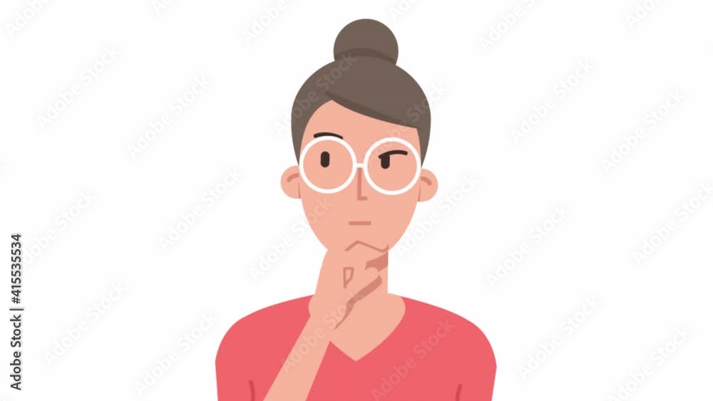 Concept of a great idea, brainstorming. woman thinking and looking for answer, hand gesture, index finger up. Solution of the problem, right decision, Eureka. 2d character animation Concept of a great idea, brainstorming. woman thinking and looking for answer, hand gesture, index finger up. Solution of the problem, right decision, Eureka. 2d character animation