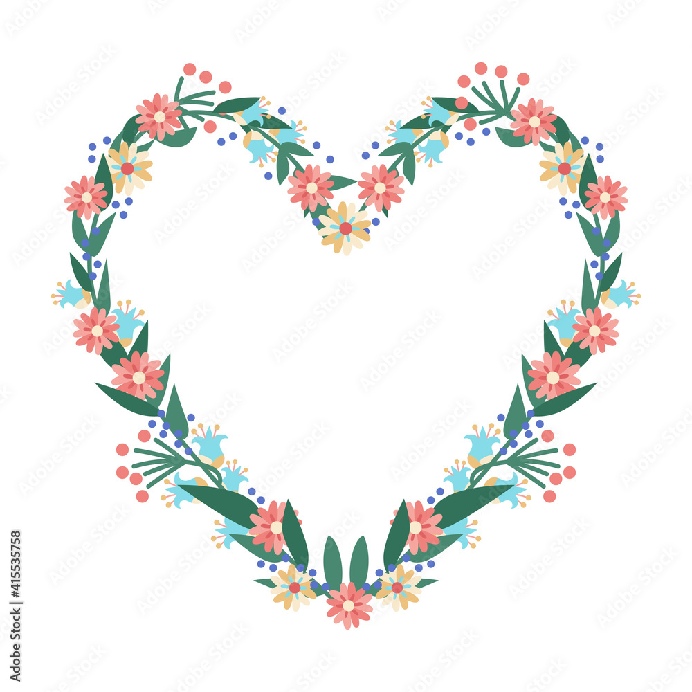 Fototapeta premium Vector floral frame in the shape of heart. Valetine's Day card.
