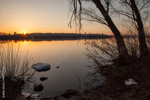Spring landscape - dawn over the spring river
