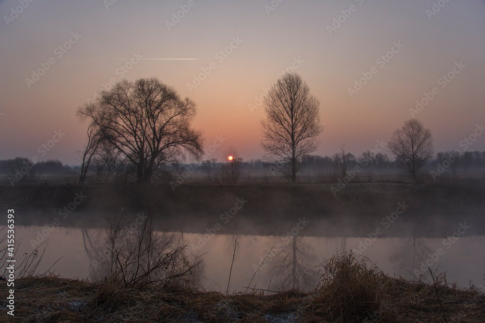 Spring landscape - dawn over the spring river Spring landscape - dawn over the spring river