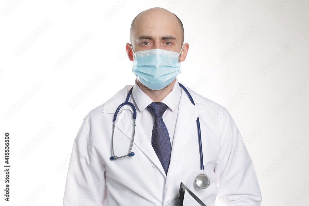Doctor in Protective Mask with stethoscope in hospital