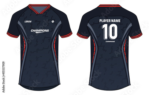 Sports jersey t-shirt design concept vector template, Football jersey concept with front and back view for Cricket, soccer, Volleyball, Rugby, tennis and badminton uniform