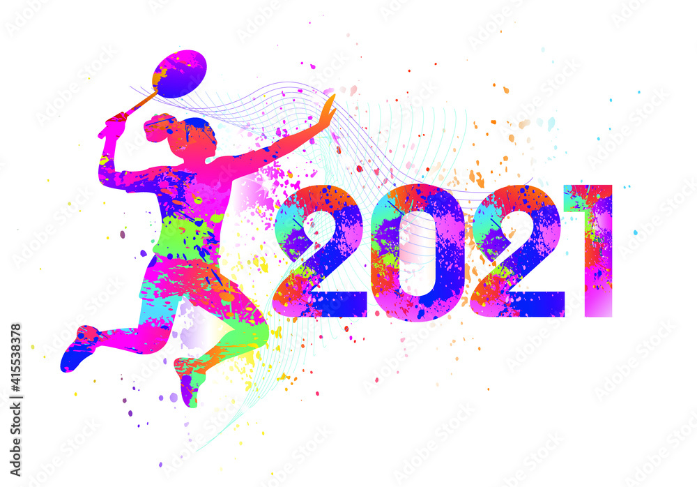 Badminton logo design. 2021. Colorful sport background. Vector illustration.