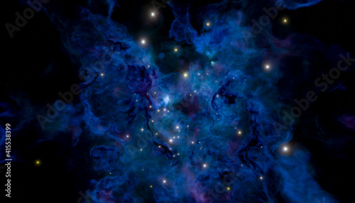 The galactic dust nebula and the birth of stars in the galaxy 3d render