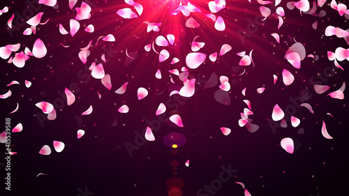 Abstract Magic Shiny Sweet Pink Flower Petals And Glitter Sparkle Dust Falling With Red Light Burst On The Top 3D Illustration