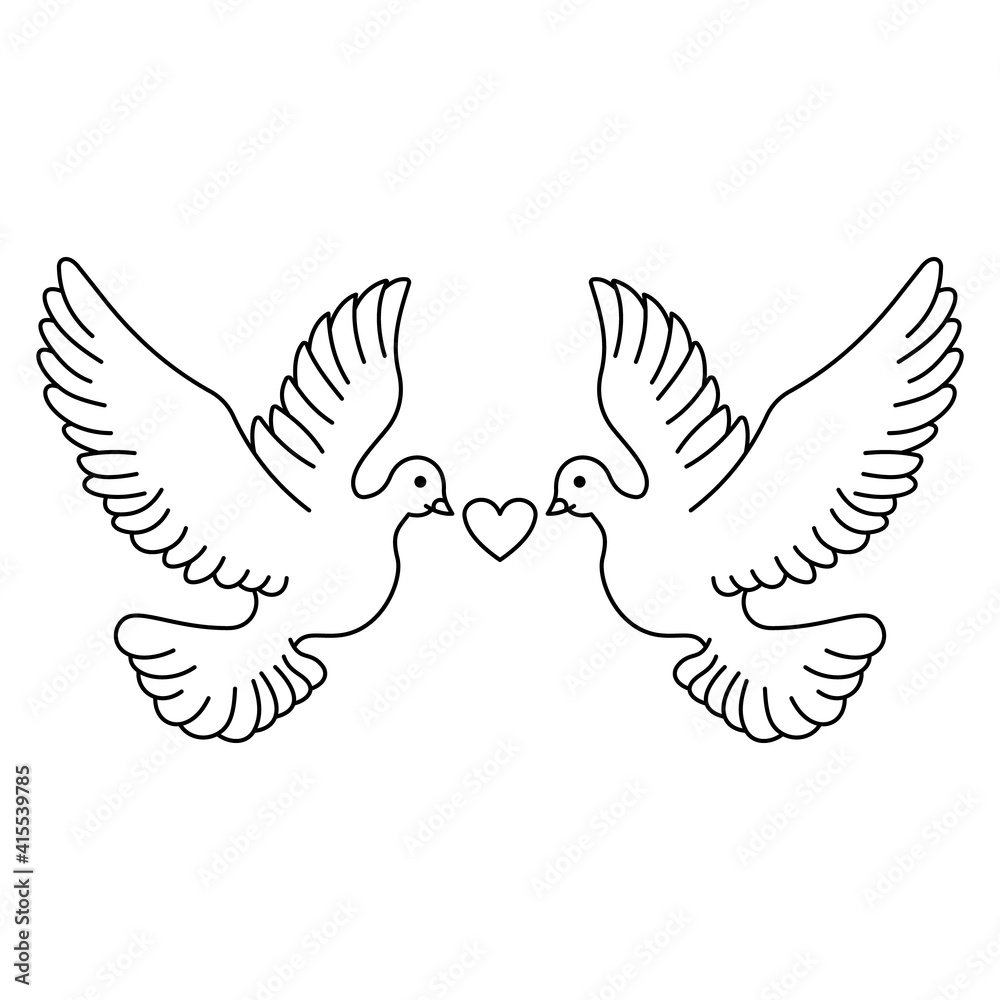 Wedding Dove With Love Icon Coloring Page, Wedding Element, Pigeon Couple